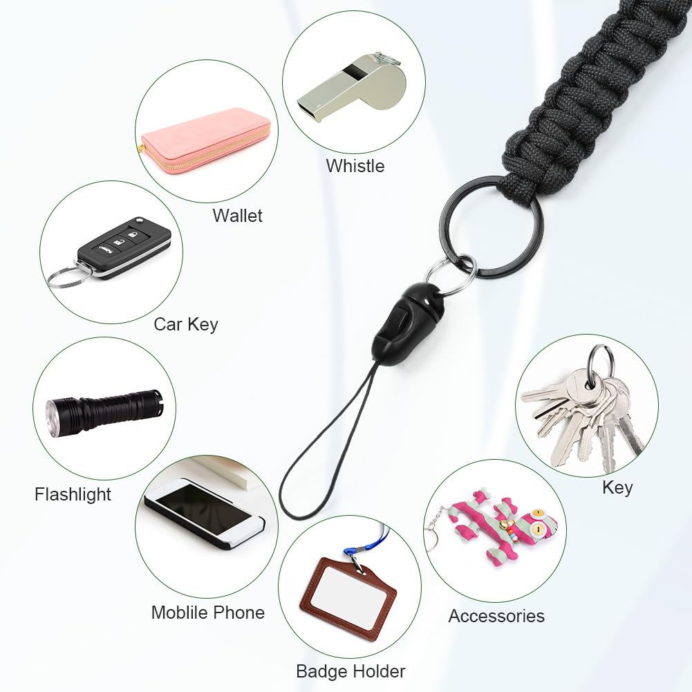 Vicloon Paracord breloczek do kluczy, smycz na klucze, linka paracord z metalowym pierścieniem i mini zdejmowaną plecioną smyczą na klucze, uchwyt na dowód osobisty