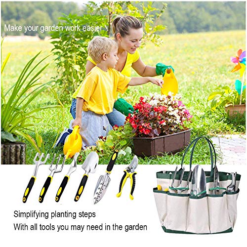 Keda Set, 9 PCS Set for Digging Planting with Storage Organizer Tote, Garden Gloves Shove, Plant Tie, Ergonomic Gifts Set for Women Men Adults