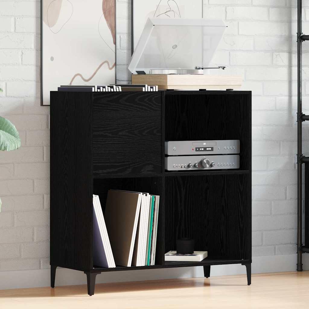 vidaXL Szafka na płyty winylowe z półką Czarny Dąb 84,5 x 38 x 89 cm | Wiele miejsca na poukładanie rzeczy, Fajnie poukładane, bez zmartwień, Sznyt pasuje do każdej przestrzeni