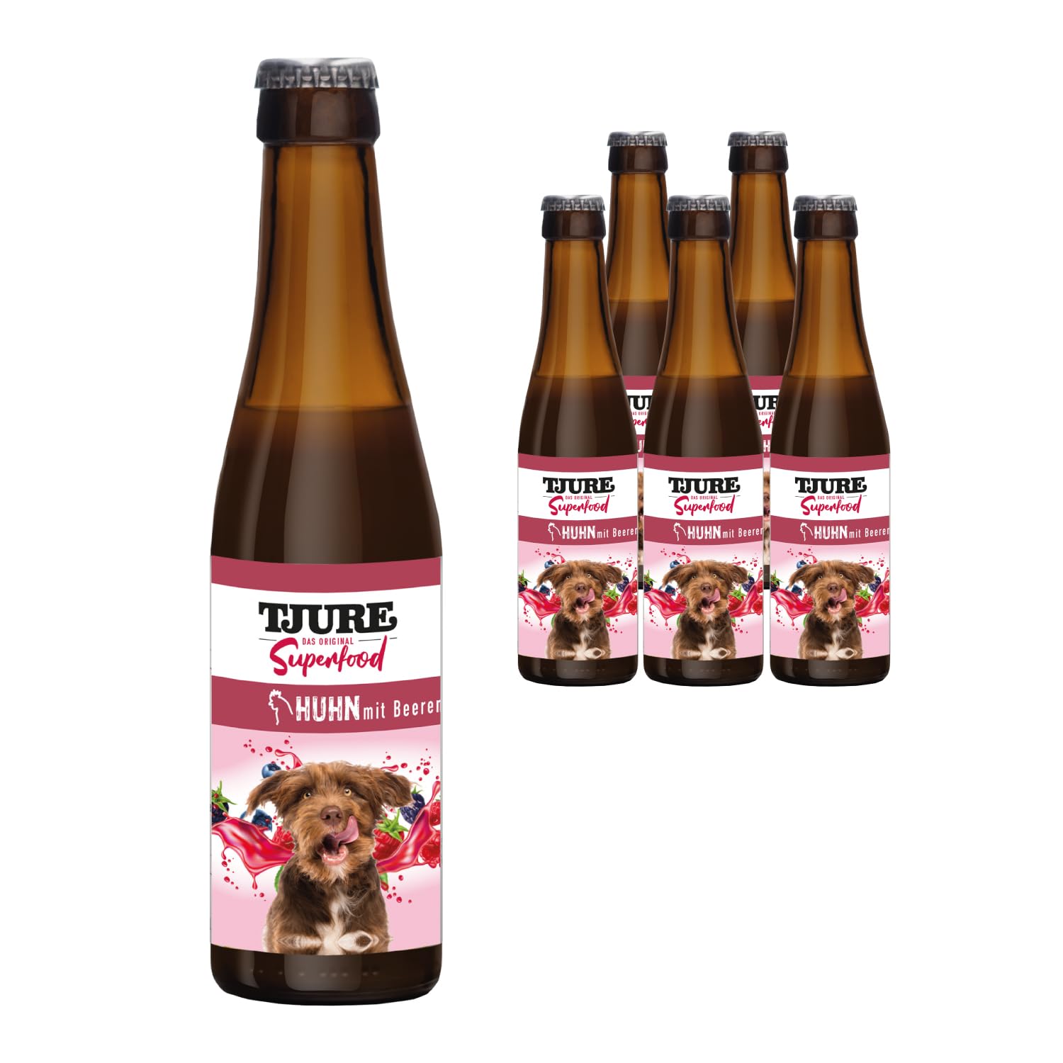 TJURE Hundesmoothie Huhn mit Beeren | 6 x 220 ml | Premium Smoothie für Hunde | Mit Hühnerfleisch & Beerenmix | Getreidefrei & Laktosefrei | Ohne Zusatzstoffe | Made in Germany