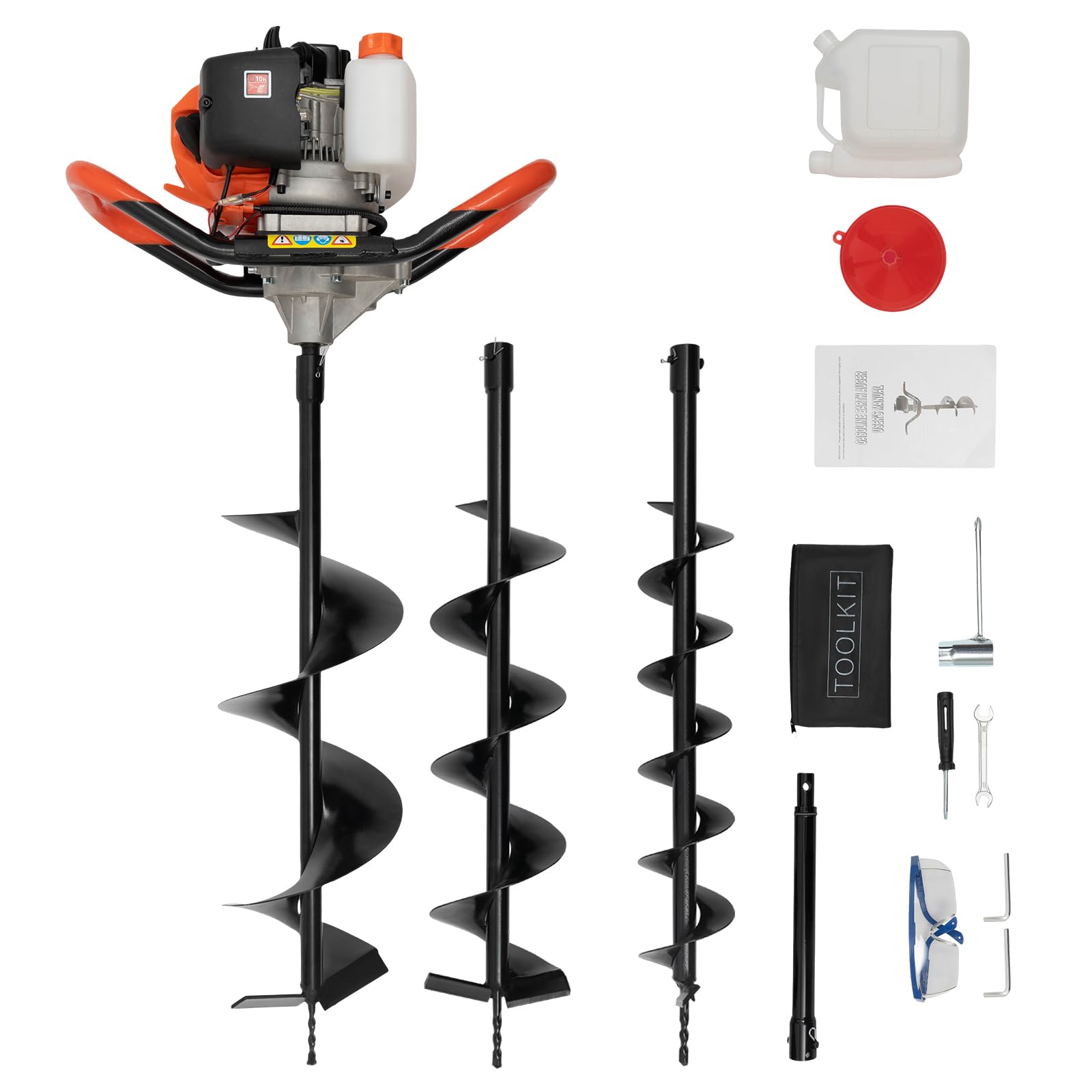 52CC 2-Stroke Gas Powered Earth Auger Post Hole Digger with 4"/6"/8" Drills, 2.3HP Hole Digging Machine Auger Spiral Drill Bit Borer Fence Ground