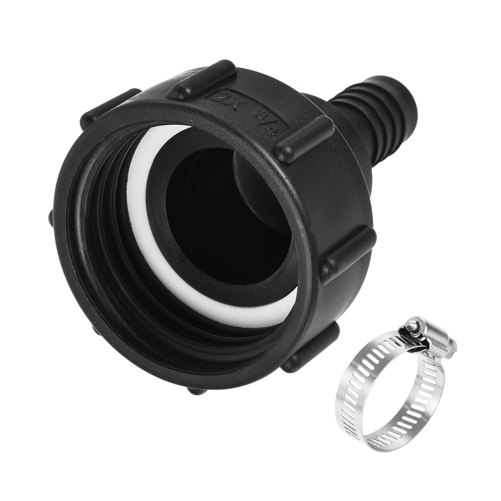 YOKIVE IBC Tank Hose Fitting, Plastic Barbed Hose Connector Adapter with Hose Clamp Washer, for Transporting Water (Black