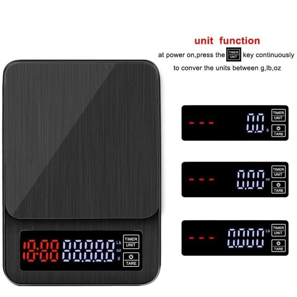 Wlectronic cyfrowa waga kuchenna ze stali nierdzewnej, elektroniczna waga do kawy 10 kg/1 g waga kuchenna do żywności Waga rozmiar: 5 kg/0,1