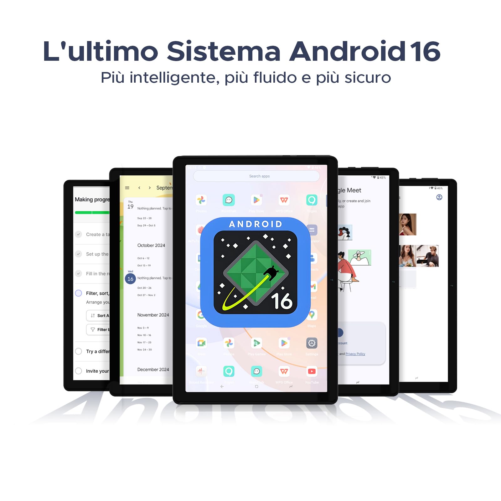 Tablet 10 Pollici Android 16, 16GB RAM 128GB ROM, 2TB TF, Gemini AI, 5060mAh, Widevine L1, RK3562, WiFi 6 Grigio