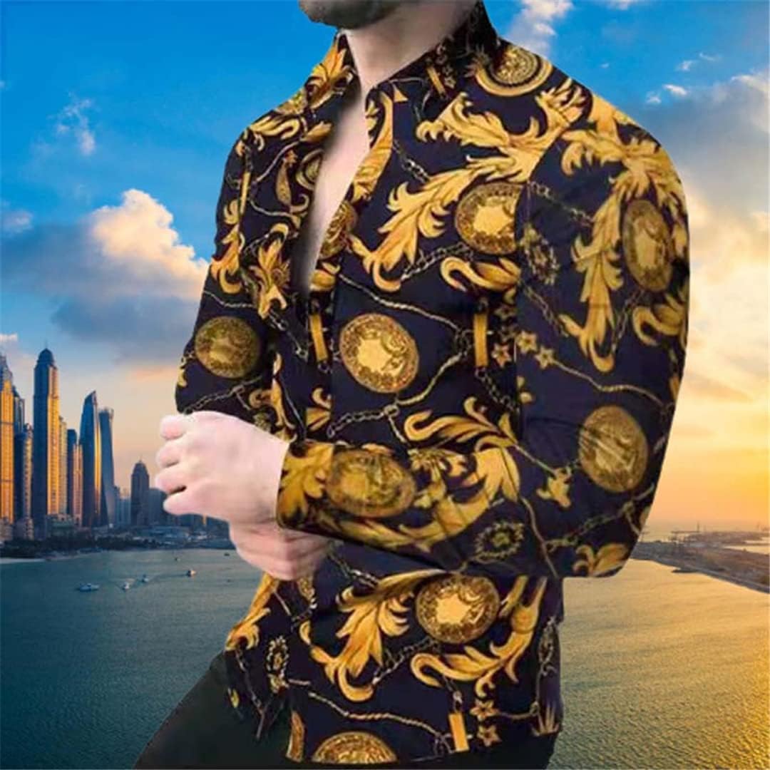 Men's Shirts Long Sleeve Shirt Mens Dress Shirts for Men Clothing Button Up Office Business Printed Casual Cardigan Top
