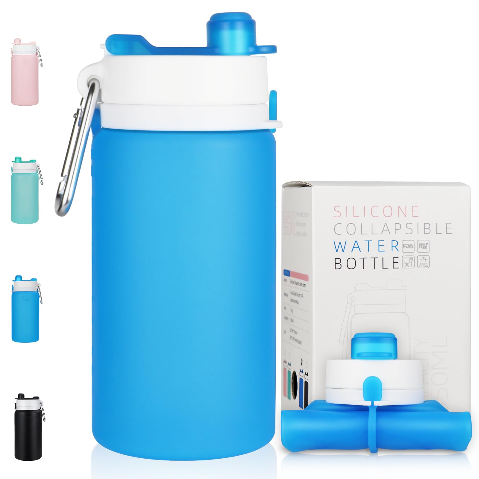 PLTCAT Collapsible Foldable BPA Free Reusable Lightweight Leak-Proof Travel Silicone Water Bottle for Travel, Gym, Hiking, Office, Camping