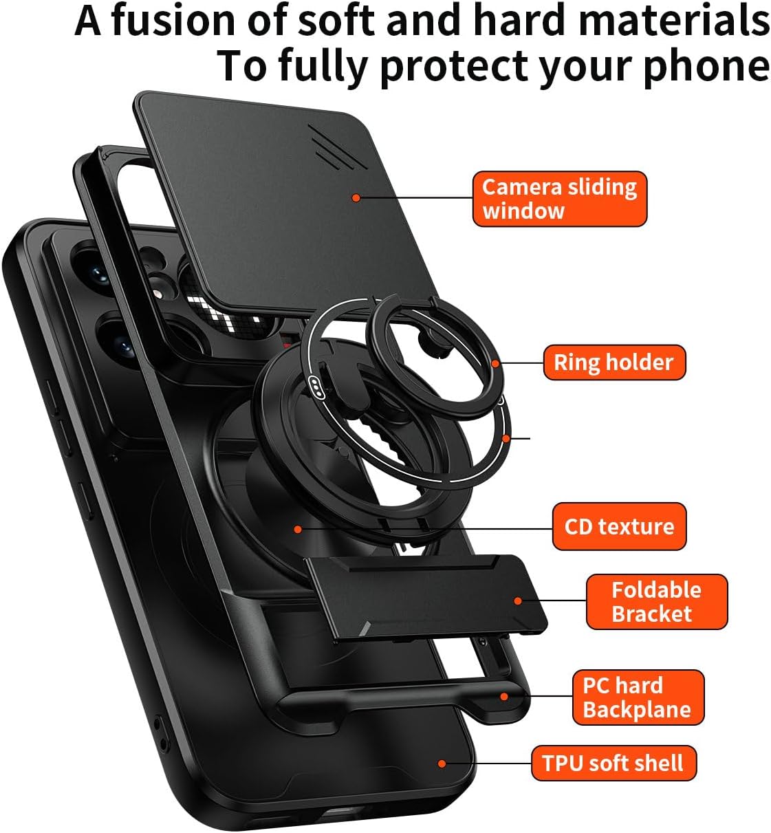 Compatible with Nothing Phone4a Pro Case Cover,Compatible with Nothing Phone (4a) Pro 5G A069P with Slide Camera Cover Phone Stand Protective Case Orange image 2