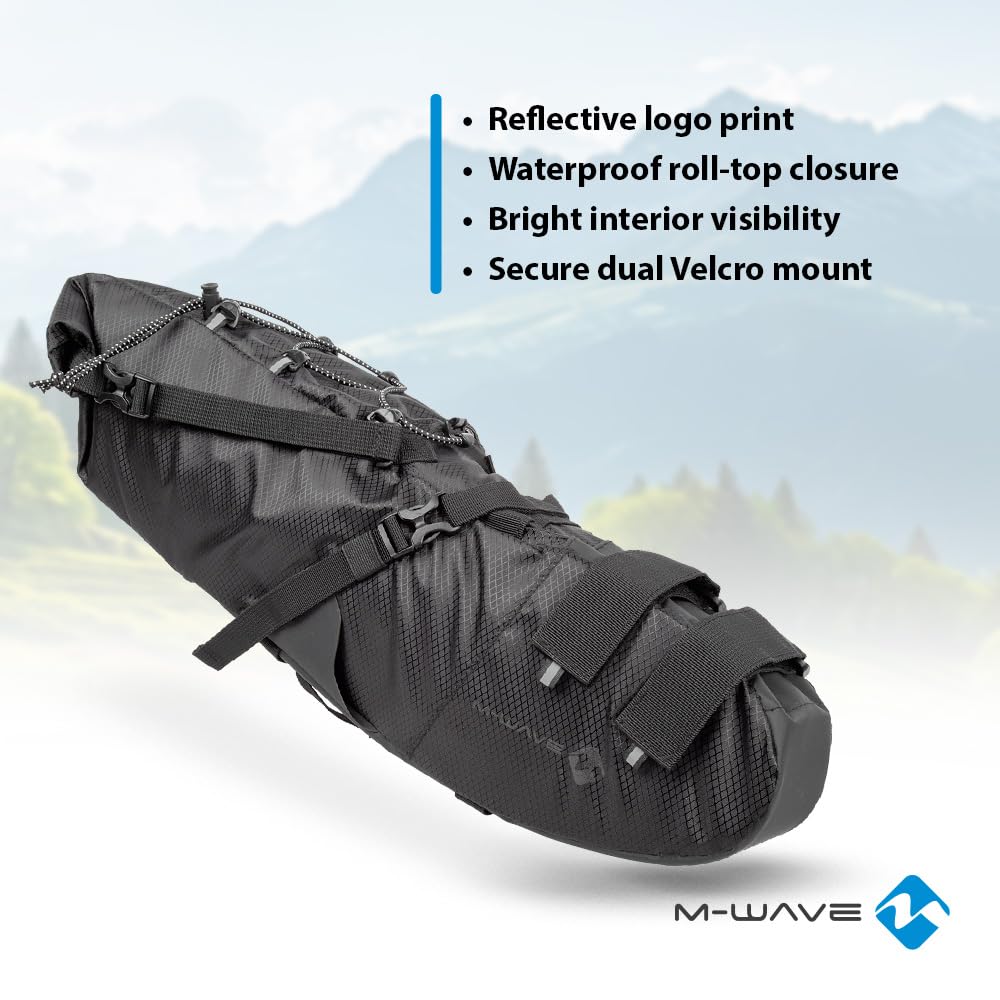 M-Wave Borsa da sella per bicicletta, impermeabile, riflettente, ROUGH RIDE SADDLE L BLACK SERIES