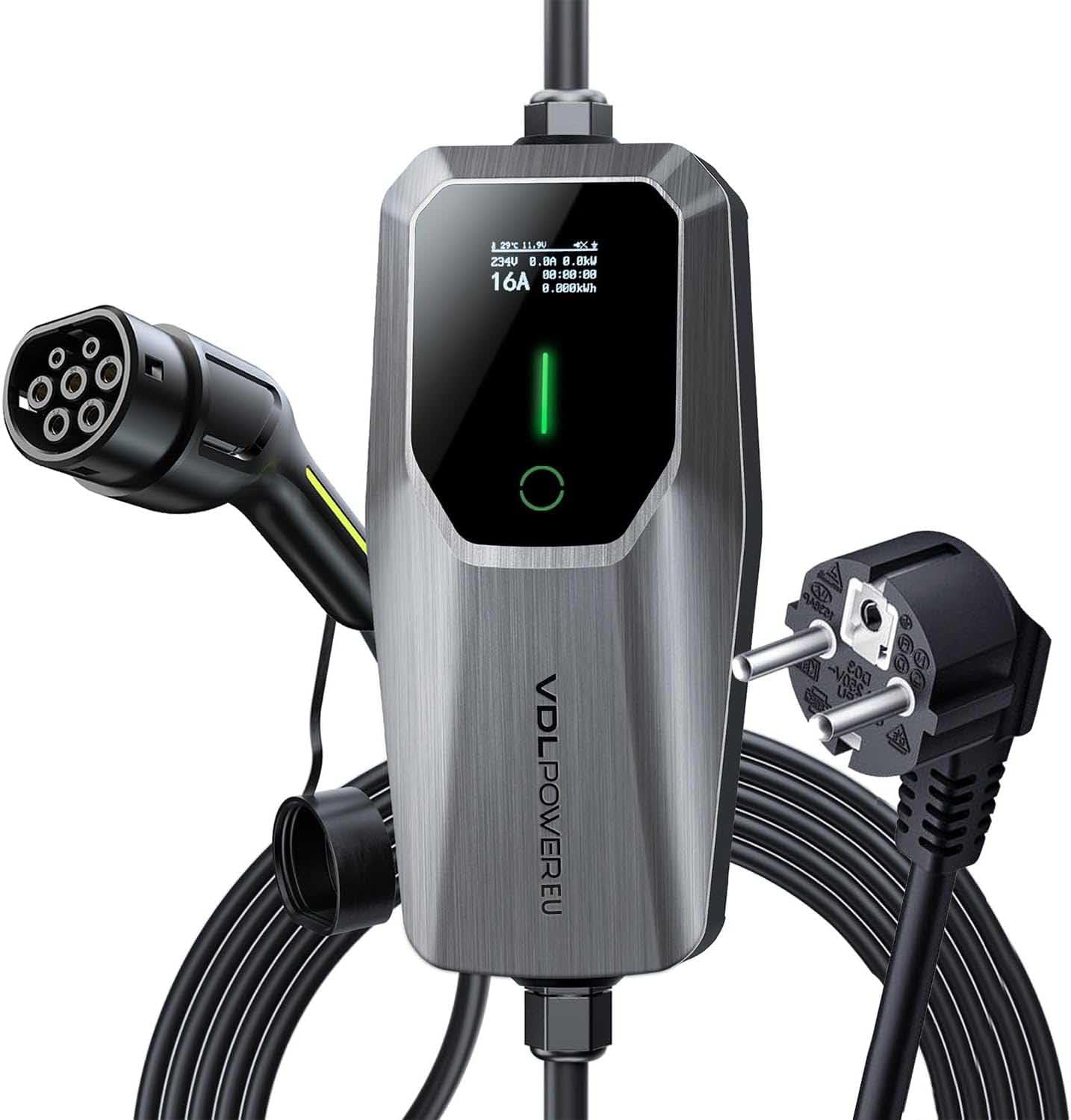 Cavo Ricarica Auto Elettrica Tipo 2 Schuko MCEVKELN 3.6KW - Portatile Con Timer E Regolazione Corrente 6-16A