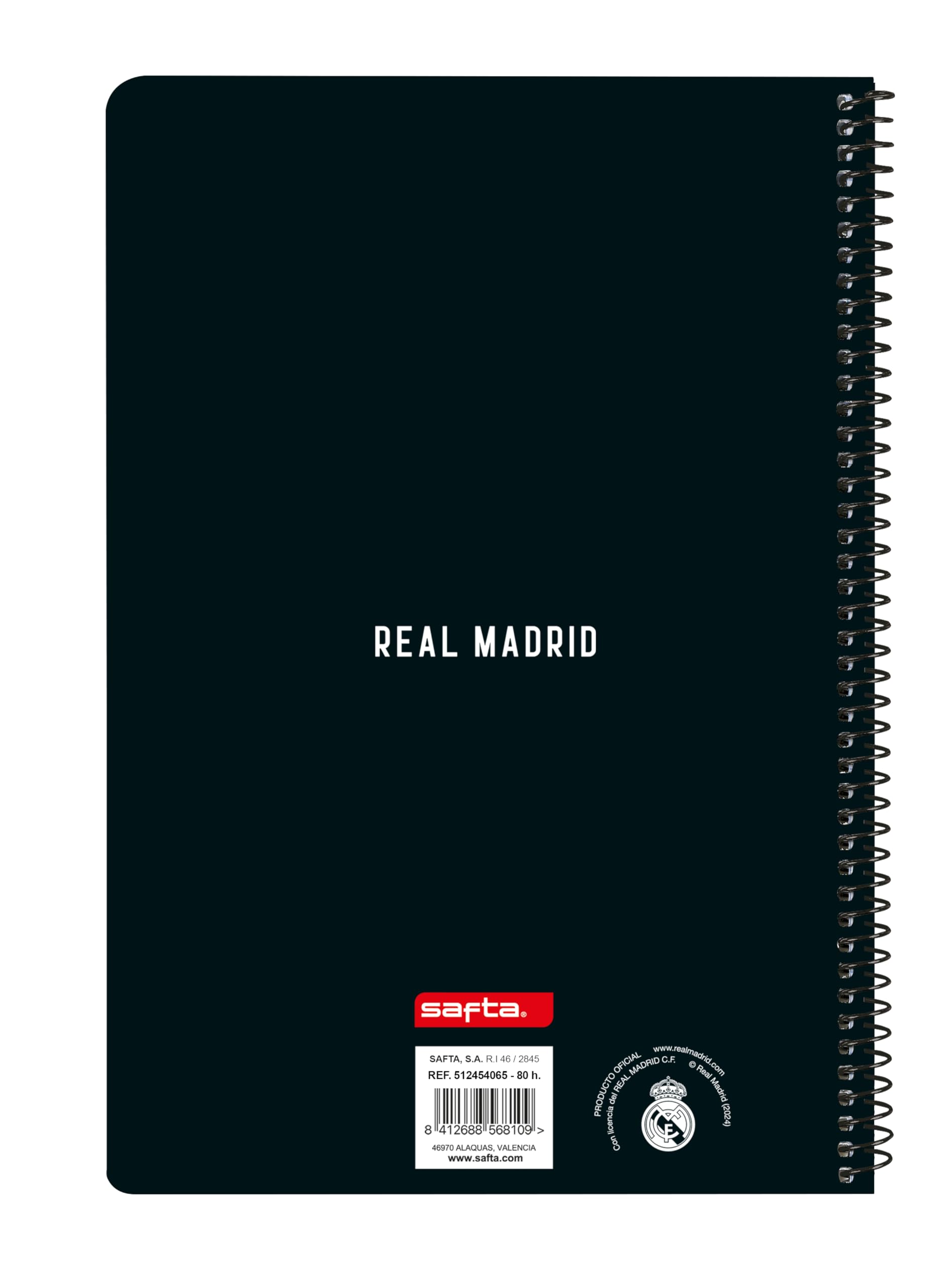 Safta Real Madrid 1ª squadra 24/25 Taccuino a libro 80 fogli copertina rigida 21,5 x 1 x 31 cm bianco/grigio