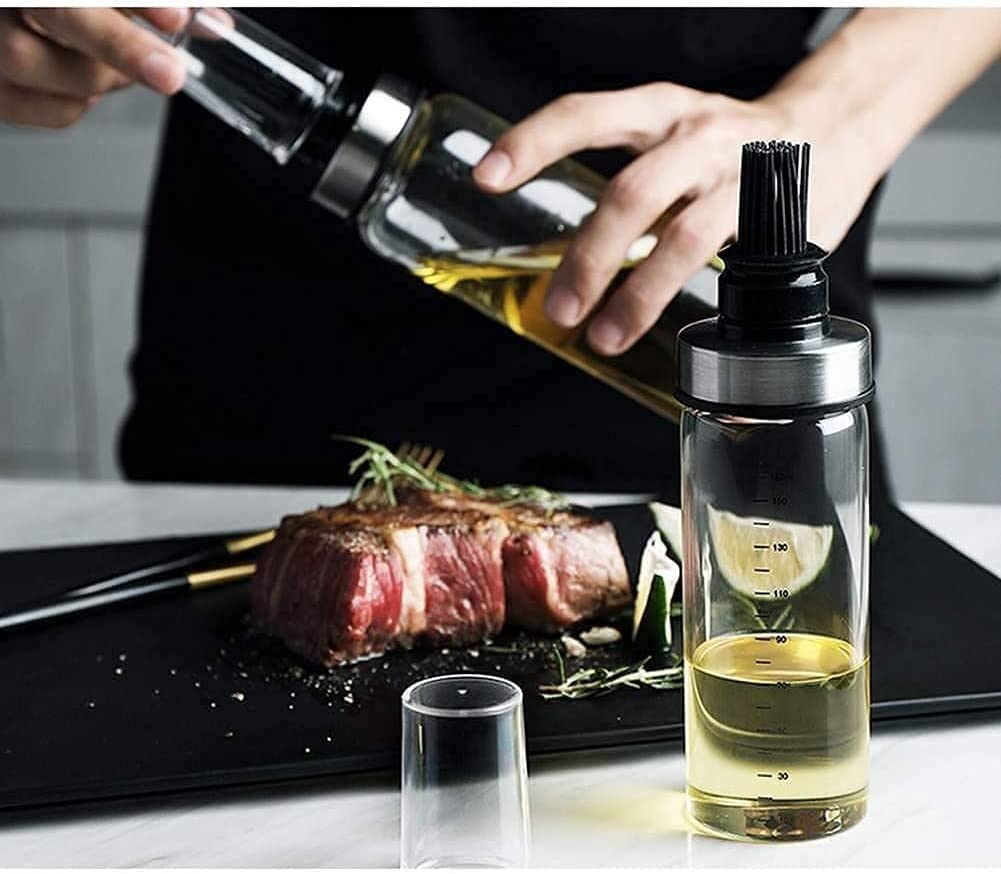 Set Olio e aceto Dispenser di Olio e aceto, Bottiglia di aceto di Olio Bottiglia di Vetro Bottiglia di Olio a Prova di perdite Trasparente, con misurazione della Oliera