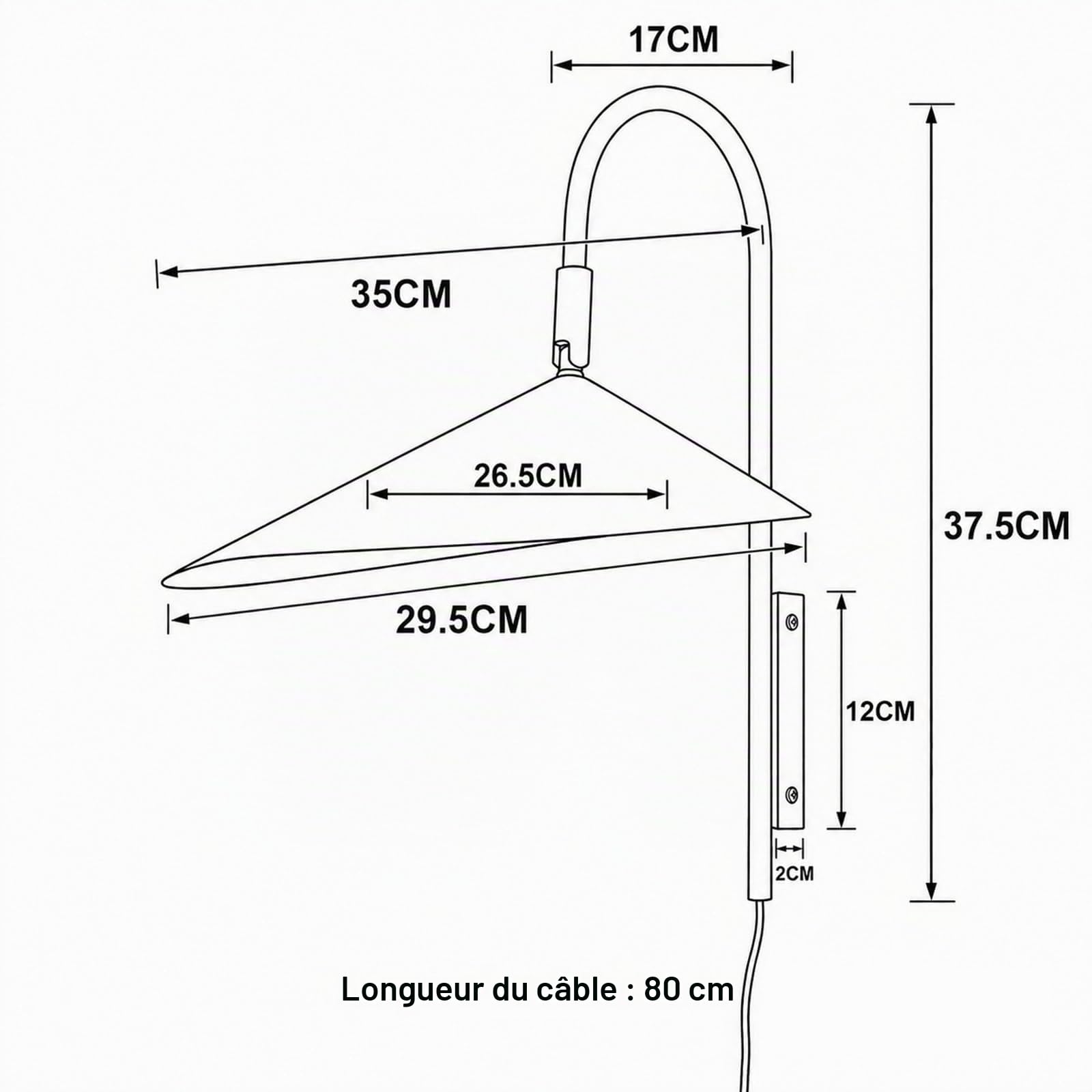 Alpinaluz Applique Murale E27 Blanche avec Prise et Bras Courbe Orientable