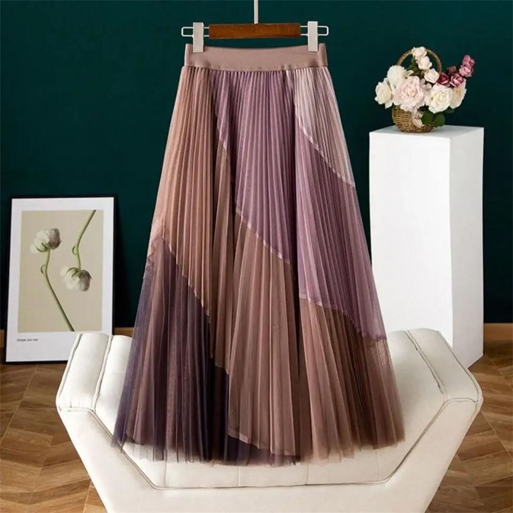 Jupe plissée en gaze pour femme - Jupe midi décontractée élastique taille haute