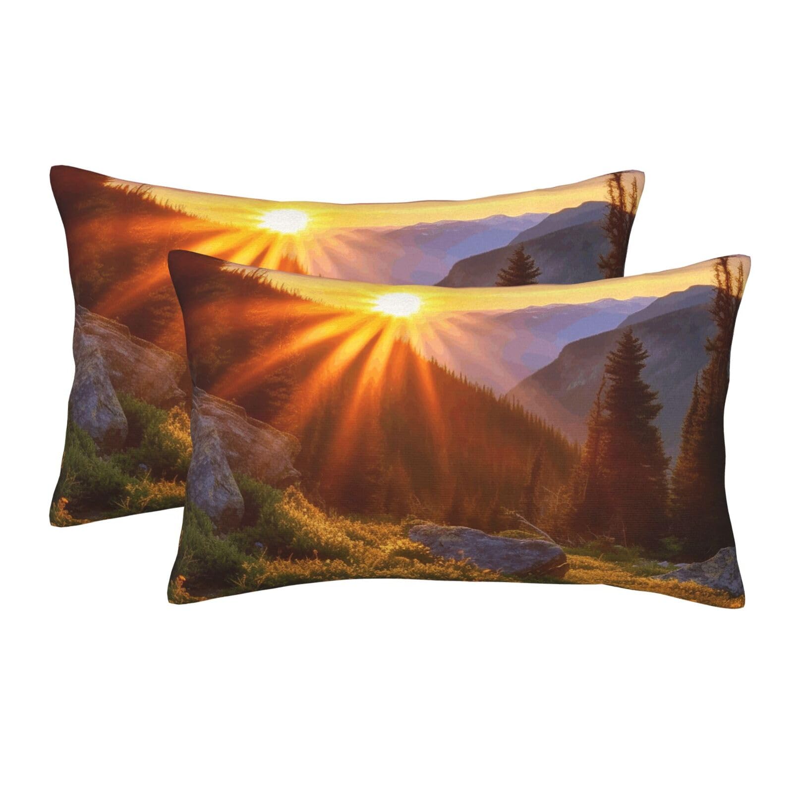 2 Pack Standard Size Pillow Cases for Hair and Skin Soft Breathable Pillow Case Covers with Hidden Zipper Rocky Mountain Sunset Sunshine Pillowcase 14"x20" Pillow Cover for Sleeping Gift