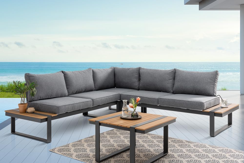 Riess Ambiente Große Garten Sitzgruppe Set Tampa Lounge 240cm grau Outdoor Sofa Wetterfest inkl. Kissen Gartenlounge