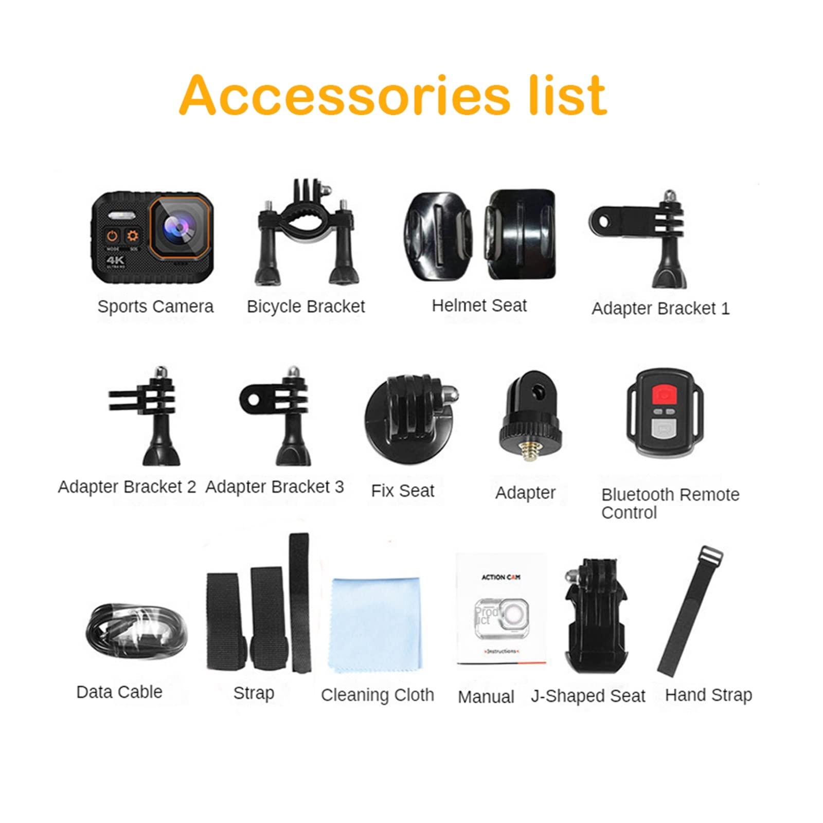 Action Cam, 4k Action Camera HD Impermeabile con Schermo di Controllo remoto Sport 4K Camera Drive Recorder Videocamera Sportiva Snorkeling Action Cam,All'aperto, Sport, Video(with 32G TF Card)