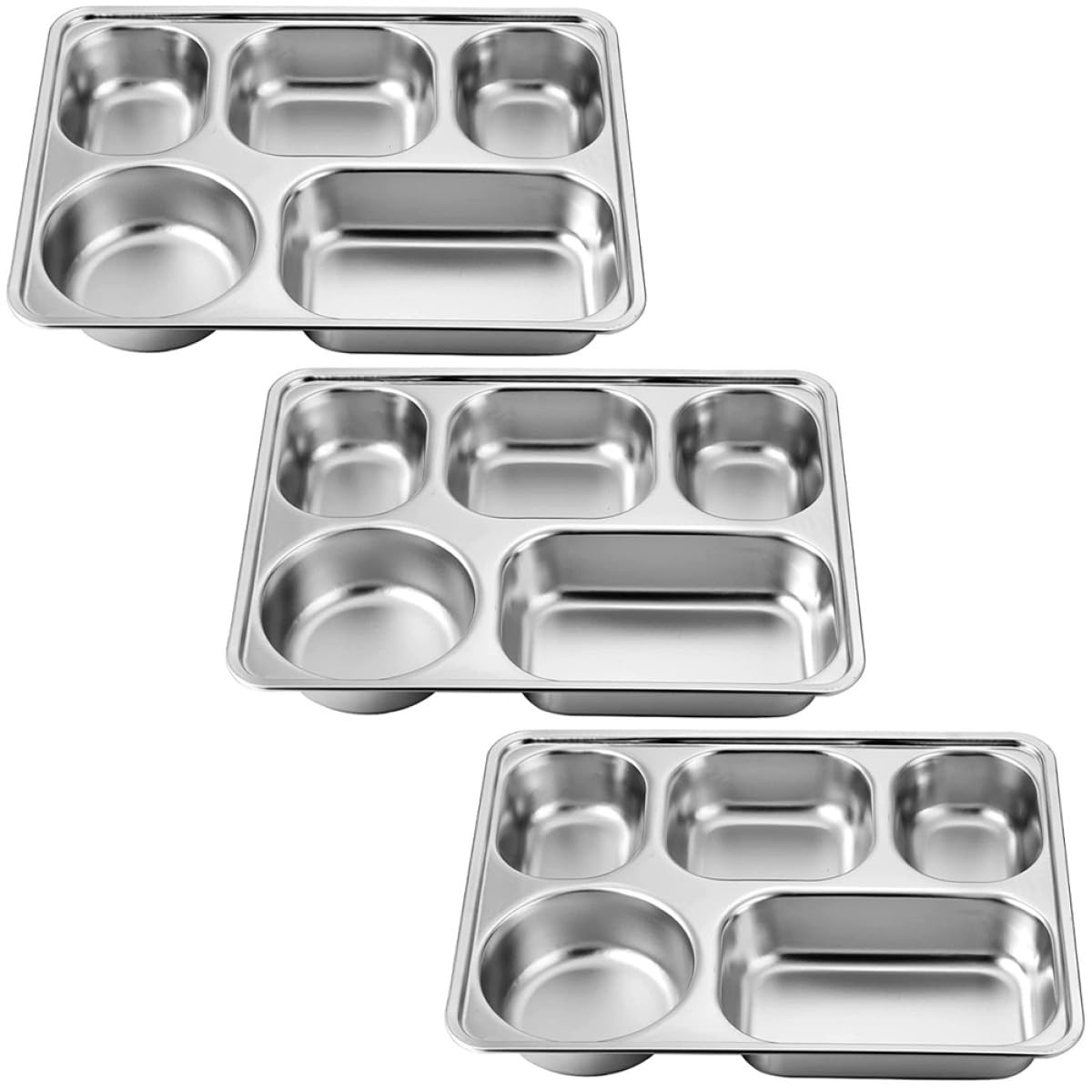 Healvian Plateaux Séparateurs D'aliments en Acier Inoxydable 3 Pièces Compartiments, Stabilité Optimale et Facile à Nettoyer, pour Camping et Restauration