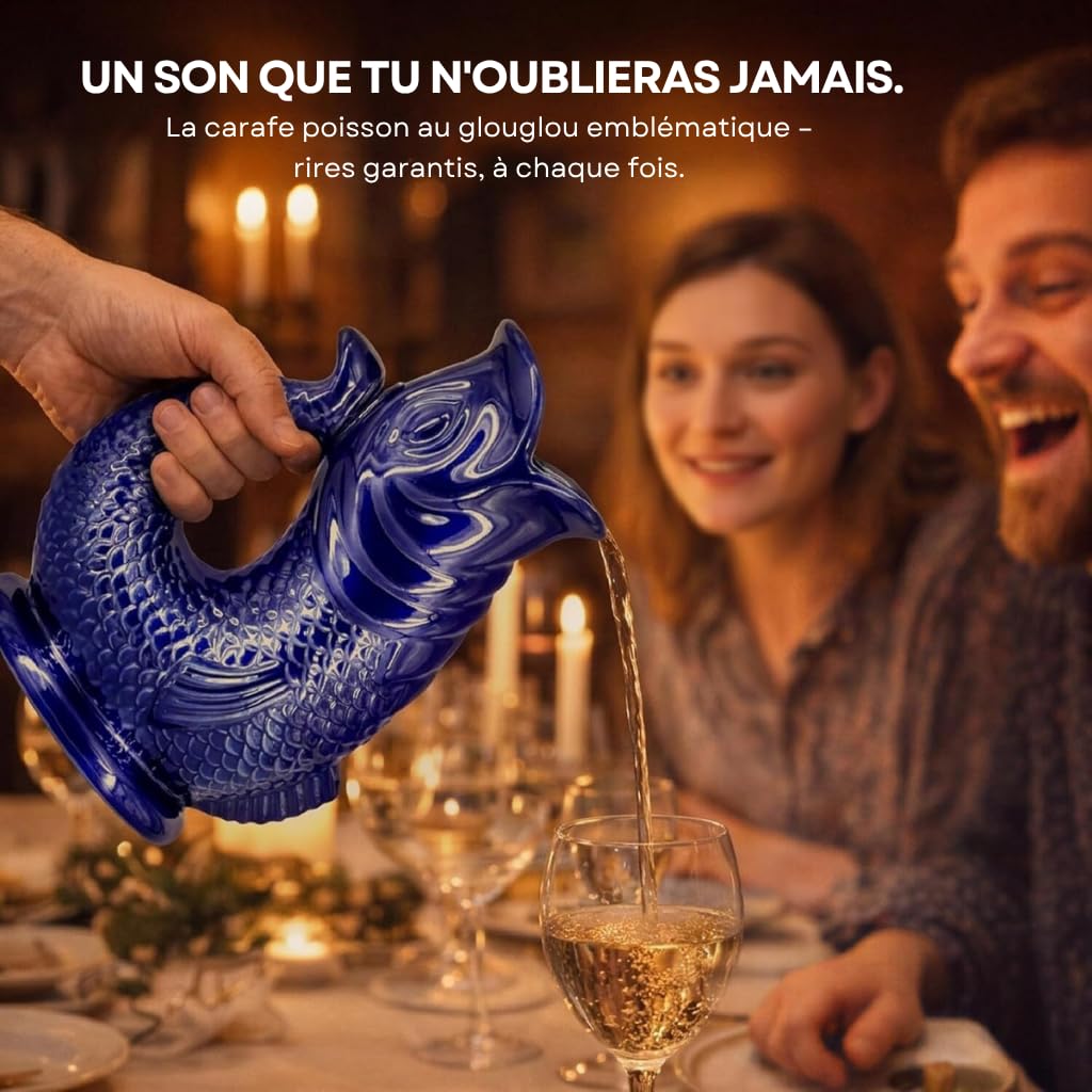 Carafe Glouglou Poisson Bubble Jug, Vase Pichet Vert Océan Foncé, Très Grand Pichet 1,5 Litre, Pièce Décoration Maison en Céramique pour les Cocktails, l'Eau et le Gin