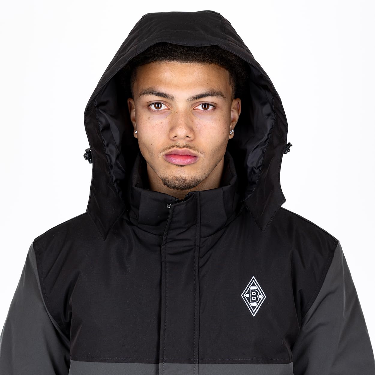 Borussia Mönchengladbach Übergangsjacke „Spring“ | Offizieller Fanartikel Fohlenshop | Gladbach Jacke Dunkelgrau Kapuze Abnehmbar