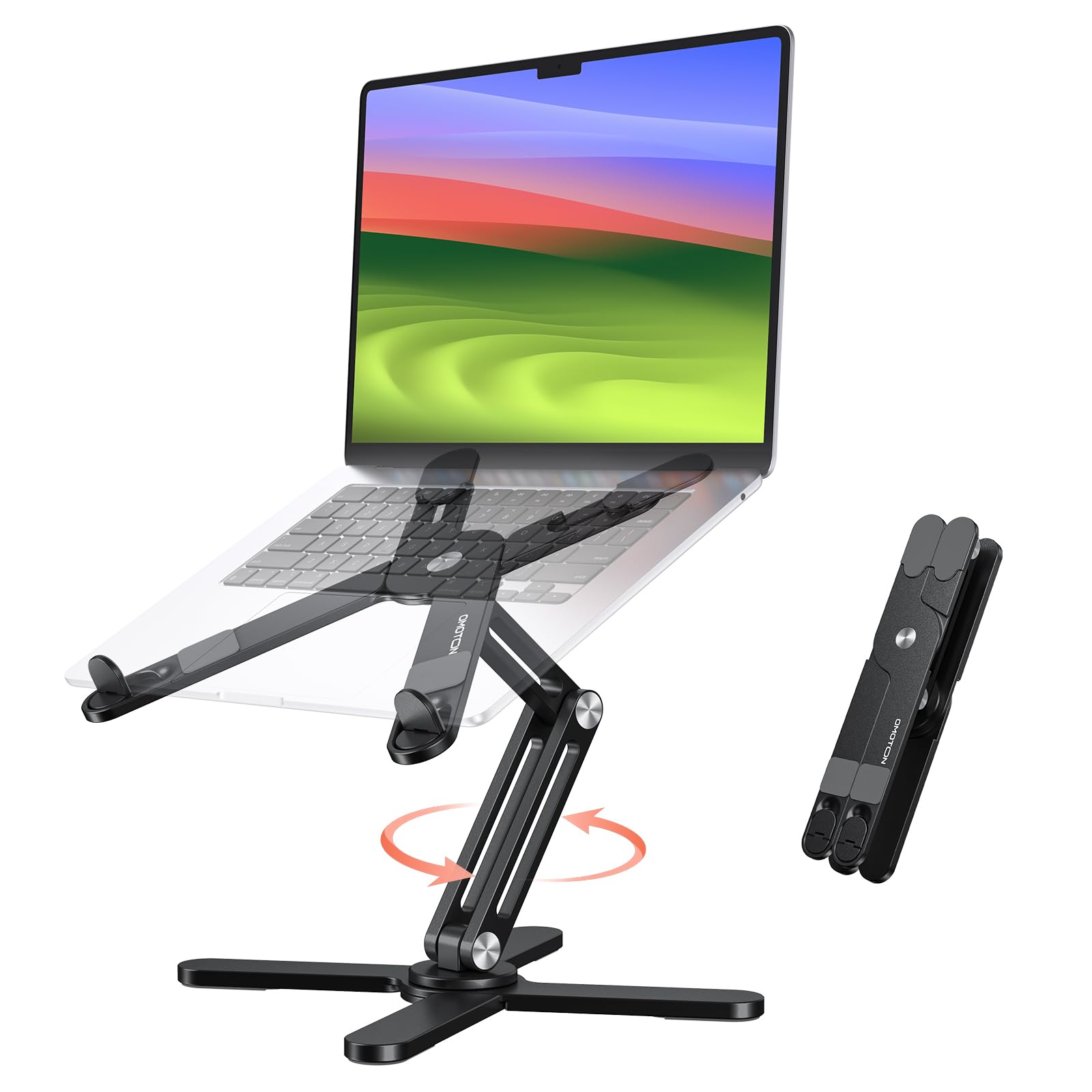 OMOTON 360° Rotating Laptop Stand Riser for Desk, Ergonomic Foldable Computer Stand Adjustable Height Angles for Collaborative Work, Easy Storage Fit Macbooks,All Laptops up to 16 inches, Black
