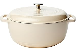 Amazon Basics Enameled Cast Iron Covered Round Dutch Oven, 7.3-Quart, White