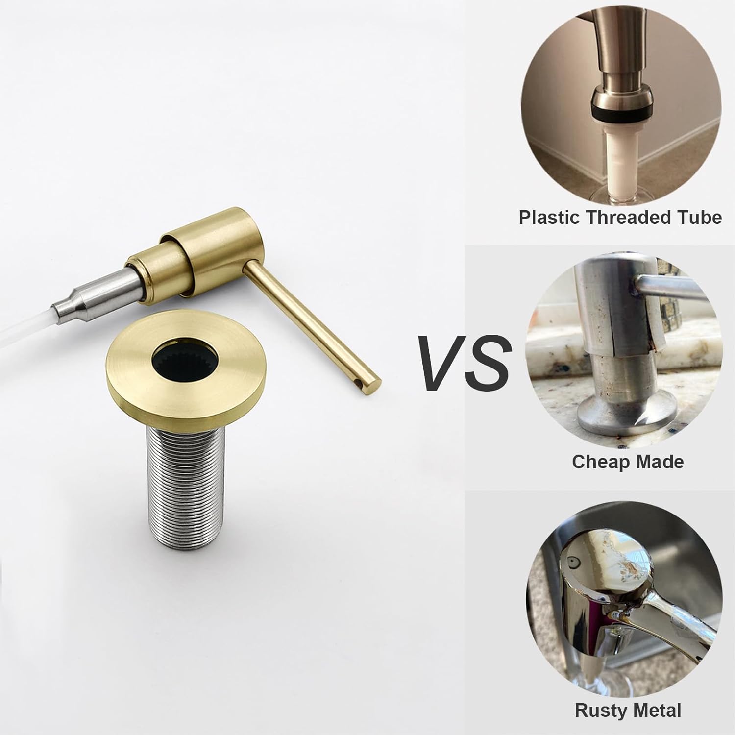 Brushed Gold All Brass Sink Soap Dispenser for Kitchen Sink Deck Mounted with 17 OZ Above The Sink Refillable PET Bottle Brass Pump Head in Counter Dish Soap Dispenser - Image 8