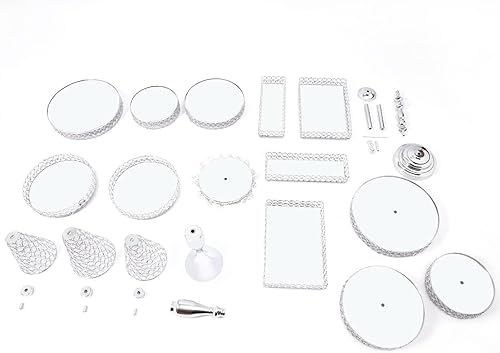 Miniatura 6 de Juego de soporte para tartas, exhibición de platos de postre de magdalenas, soporte dorado para tartas, torre de espejo, soporte para pasteles,