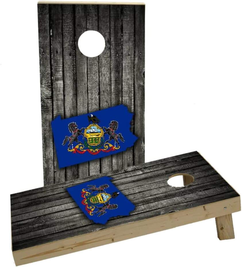 Wood Slate State Flag & Map (Pennsylvania) Custom Cornhole Board Game Set