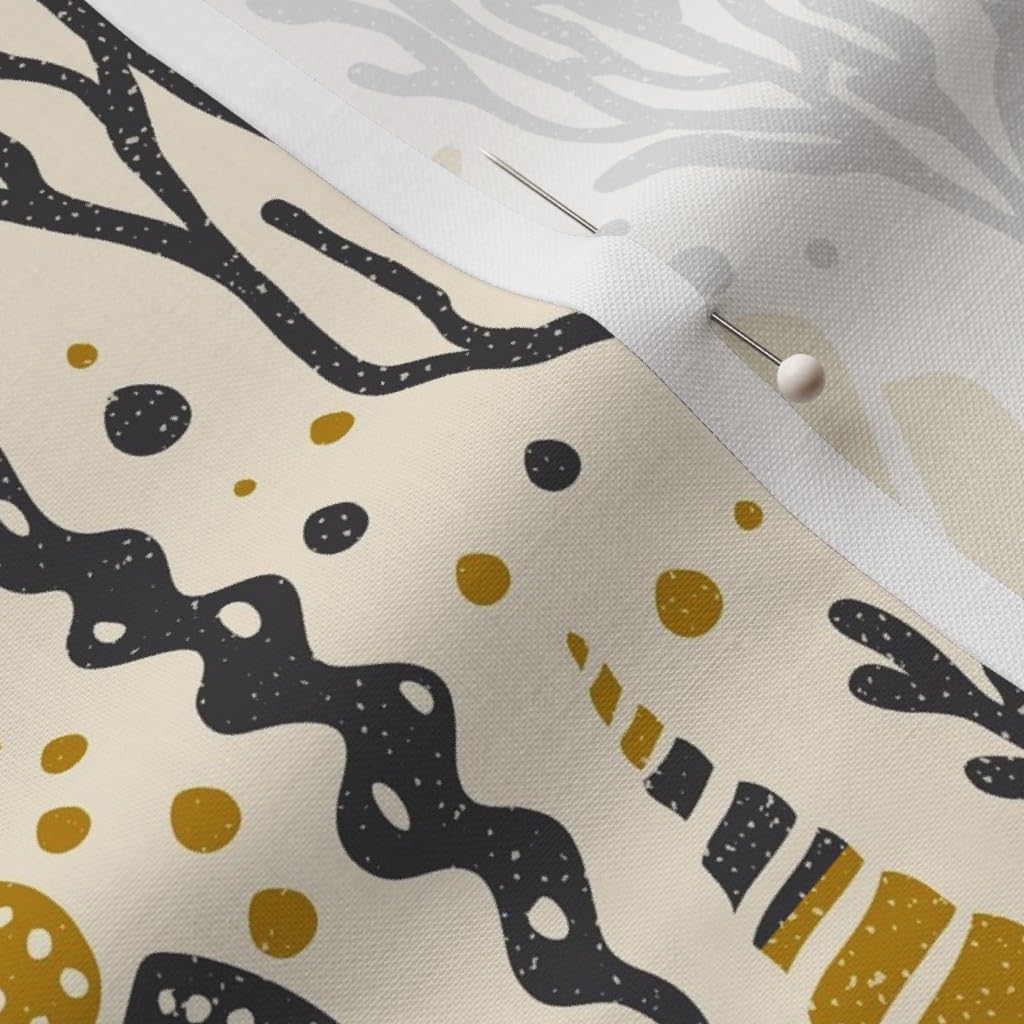 Spoonflower Fabric - Mustard Gold Shells Cream Ivory Gold Large Scale Coastal Nautical Printed on Petal Signature Cotton Fabric Fat Quarter - Sewing Quilting Apparel Crafts Decor