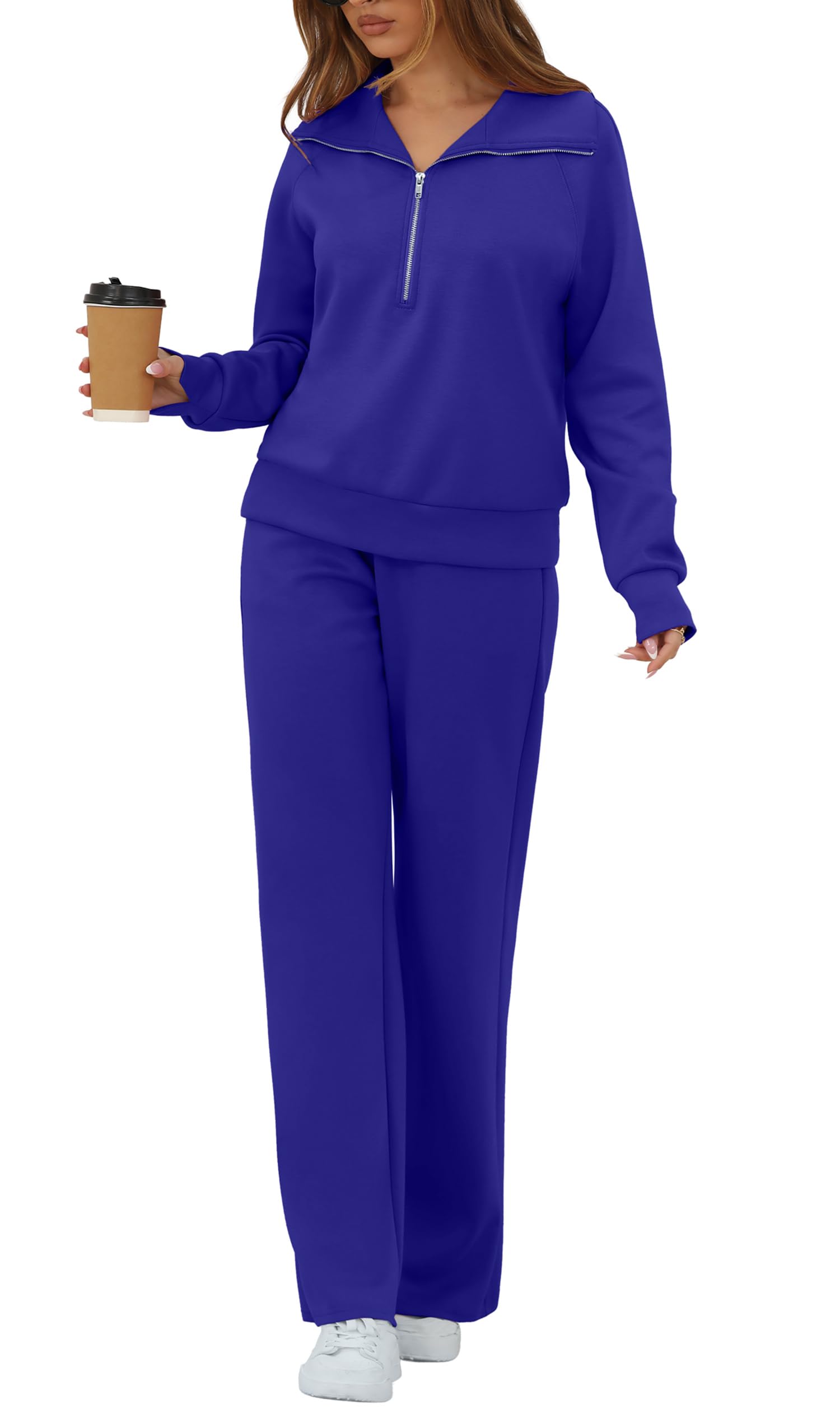 GRECERELLE Conjunto completo de chándal para mujer, conjunto de ropa de descanso para mujer, ropa deportiva de dos piezas, manga larga, media cremallera, casual, tops y pantalones de correr con