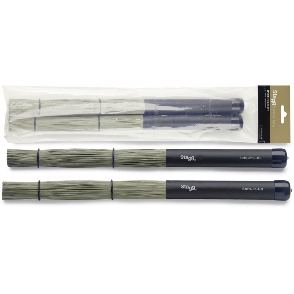 Stagg SBRU35-RS Polybristle Straw brushes with Black Rubber Handle Grip, 350 bristle