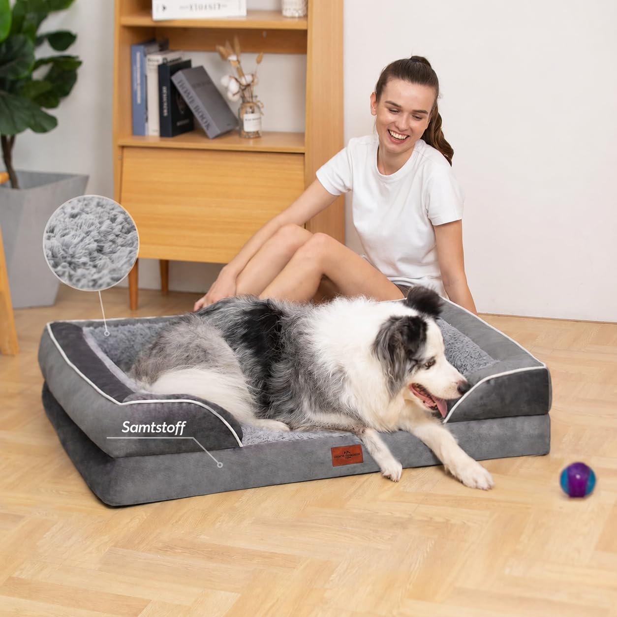 Comfort Expression Orthopädisches Hundebett Große Hunde, 106x76x21 cm, Hundesofa mit Eierförmigem Kistenschaum, Hundebett Waschbar, Wasserfestes Hundekissen & Rutschfester Hundekorb, Grau