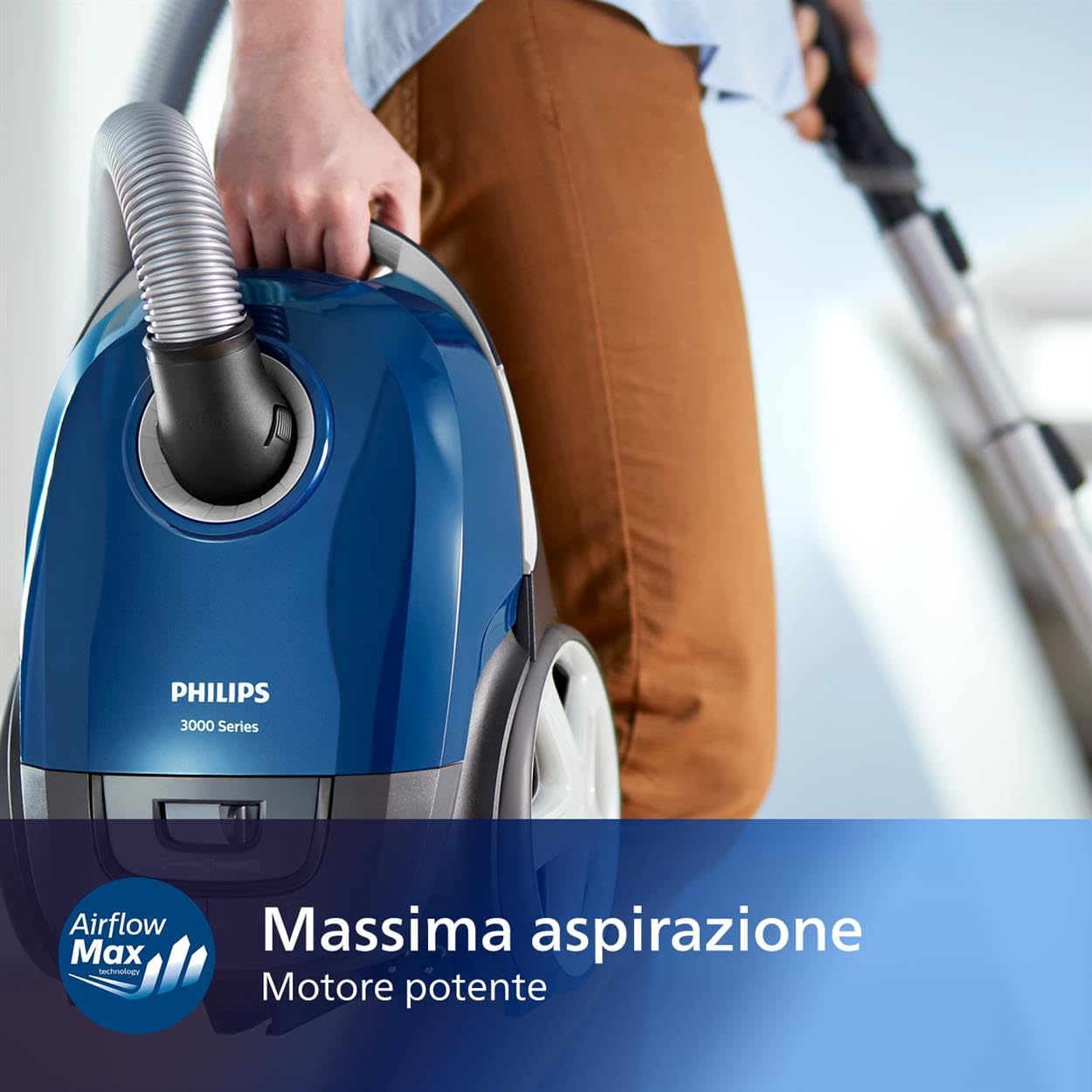 Philips 3000 Series Aspirapolvere con Sacco, 900W, Cattura Il 99,9% della Polvere, Filtro Antiallergico, Tecnologia AirflowMax, Raggio d'Azione 9m (XD3110/09)