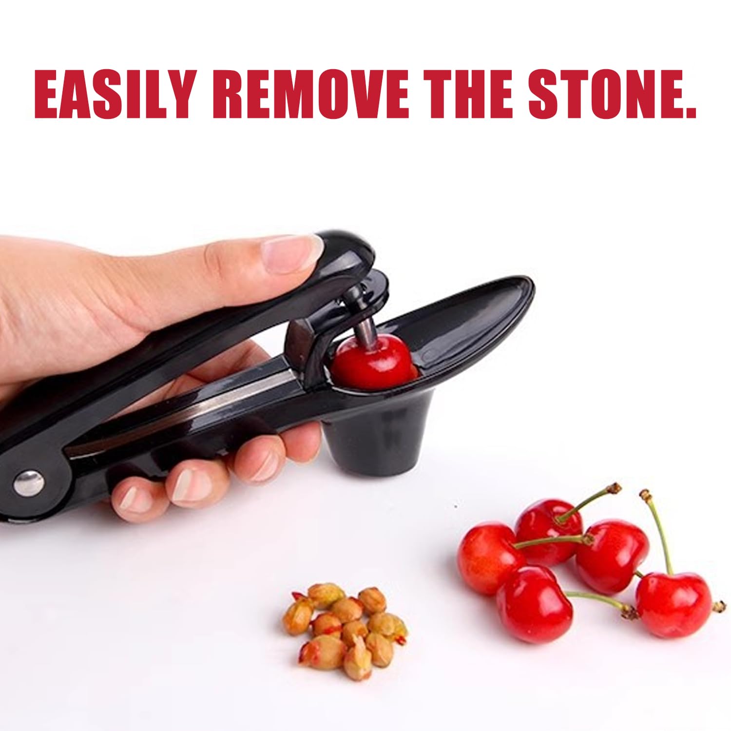 Dénoyauteur Cerises Manuel en Acier Inoxydable - Snocciolateur pour Olives & Fruits à Noyau, Outil Élégant pour Confiture, Desserts et Cuisine Maison (Noir)
