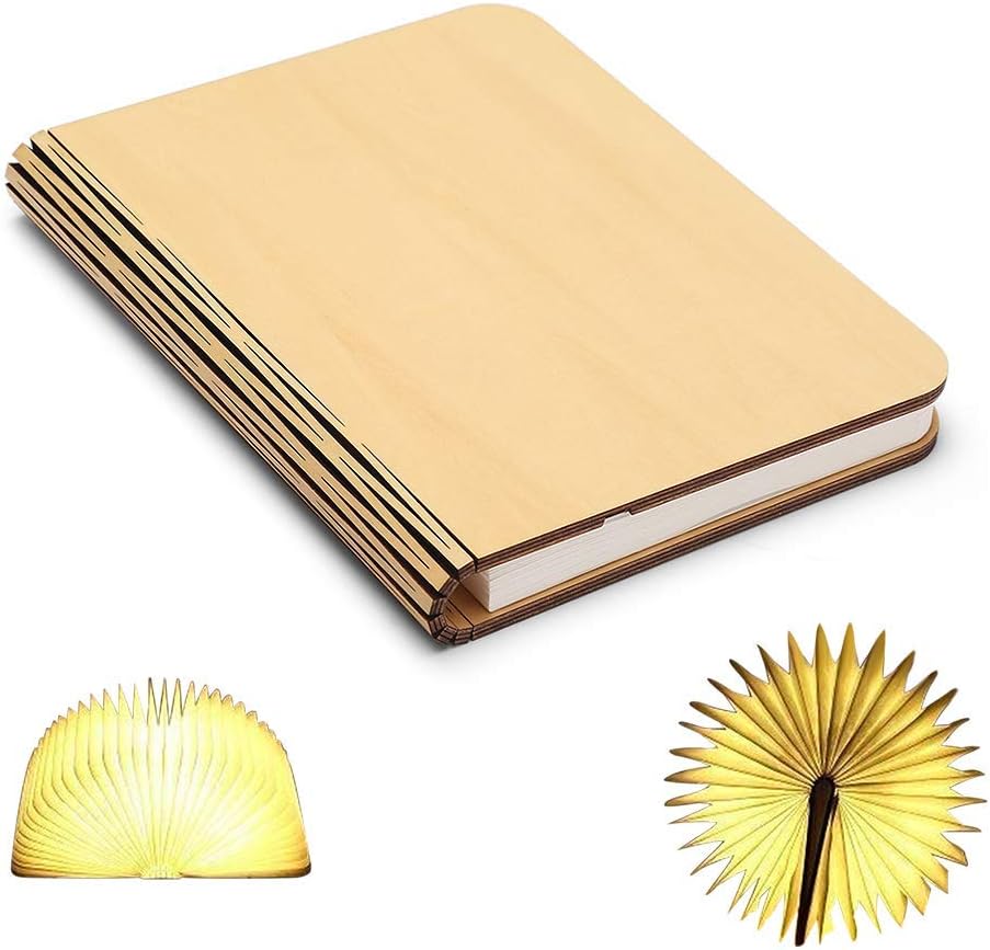 ZBOLE Book Lamp Folding Portable Desk Light Wood Folding Book Lamp, Night Light Magicfly USB Rechargable Book Shaped Light (4.7 x 3.5 inches)