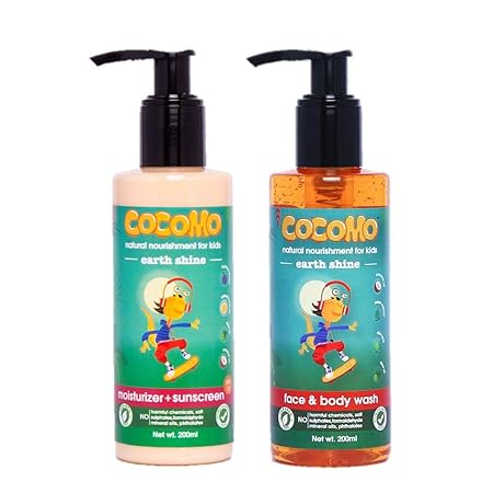 Cocomo Natural Kids Skin Care Combo: Body Wash + Sunscreen Lotion (SPF 15) - Paraben & Sulfate Free - Contains Shea & Kokum Butter, Aloe Vera, Coconut & Olive Oil (Earth Shine 400 ml)