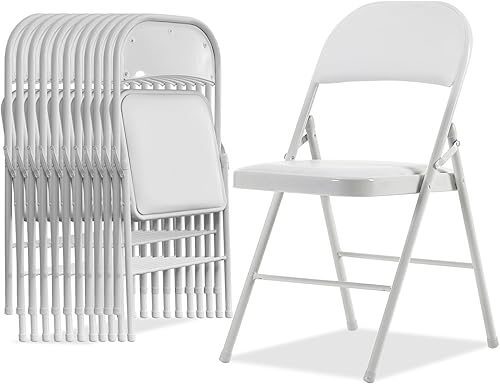 Karl home Paquete de 12 sillas plegables blancas con asientos acolchados para exteriores e interiores, asiento comercial apilable portátil con marco