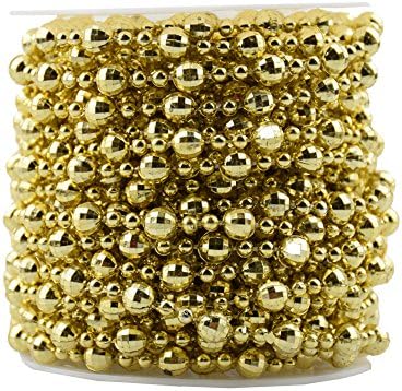 BoJia Gold Beaded Garland, Pearl Bead Roll String 50ft ABS Crystal Strand for Christmas, Valentine, Exhibition, Wedding, Clothing, Costume, DIY Decoration (Gold)