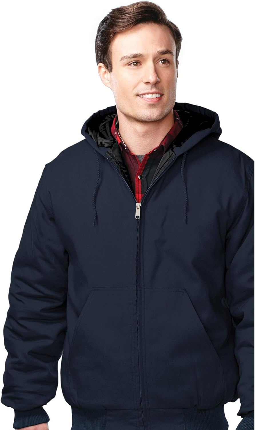 AFC Men's Workwear Hooded Jacket Quilted Lining Zip Up Warm Coat lg to 4x tall (US, Alpha, 3X-Large, Regular, Tall, Navy) - Image 2