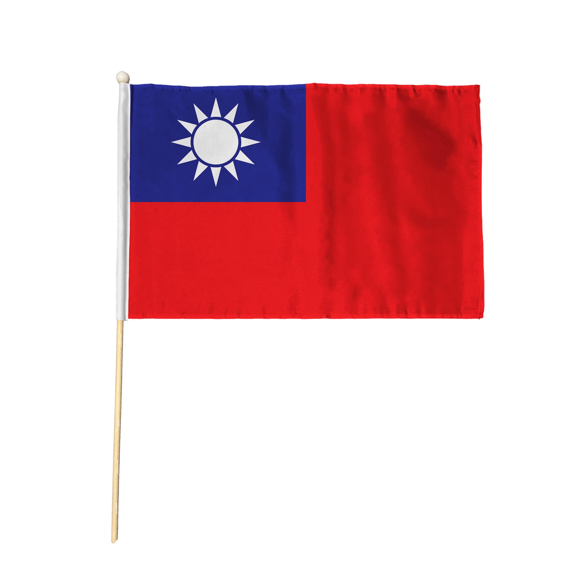 Flagtex Taiwan Pack of 12 Hand Waving Flag (9x6 Inch) - Premium Wooden Stick Hand Flag 9x6 Inch Natural Wood Pole Taiwanese National Flag Events Parades Celebrations International Sports — image 1