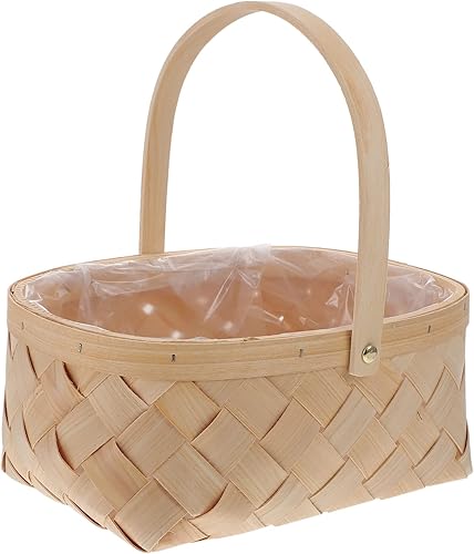 Cesta grande de almacenamiento de virutas de madera tejida con asa, cesta de jardín de ratán hecha a mano para organización del hogar, fiesta y