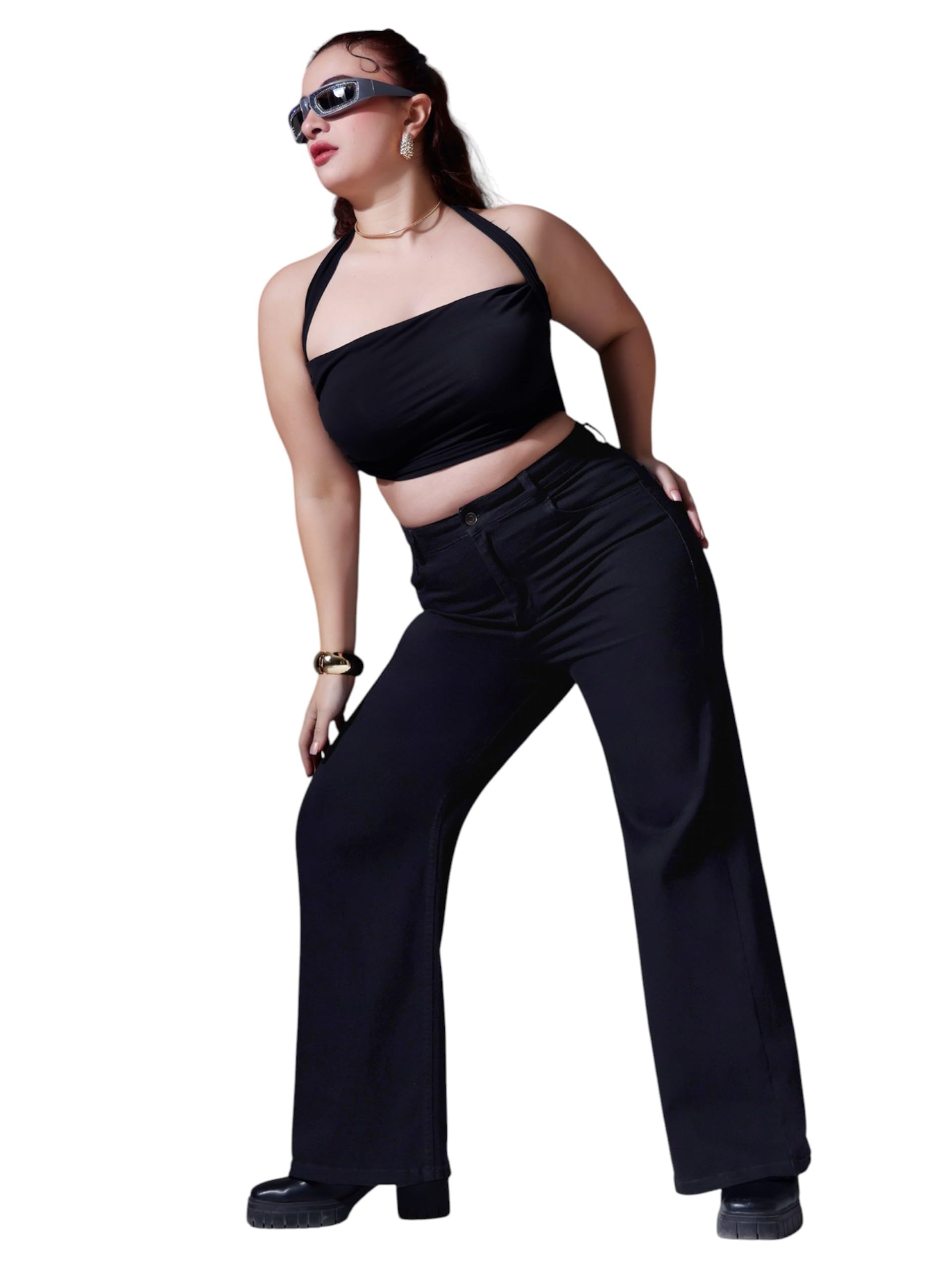 miss chase a+ Women's Wide Leg High Rise Regular-Length Stretchable Denim Jeans-picture-55