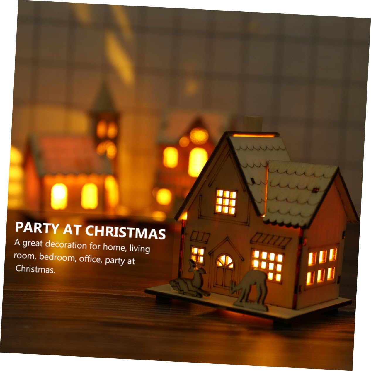 Adorno Casa Madera Navidad con Luz LED Decoración Mesa Festival Navideño Regalo para Amigos y Familia Miniatura Cabaña Madera Luminosa