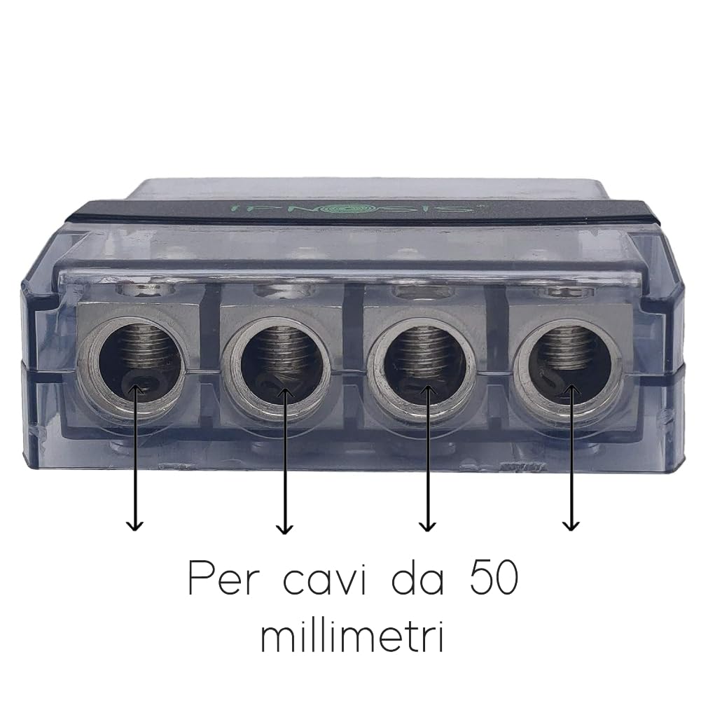1 IPNOSIS IPH-S450 IPH S450 portafusibile distributore di corrente, 3 ingressi 4 uscite per cavi 50 mm 0 AWG, 1 pezzo