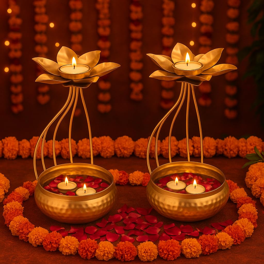 Lotus Urli Candle Holder Set - Diwali Decor -1 Lotus Urli Candle Holder Set - Diwali Decor -1