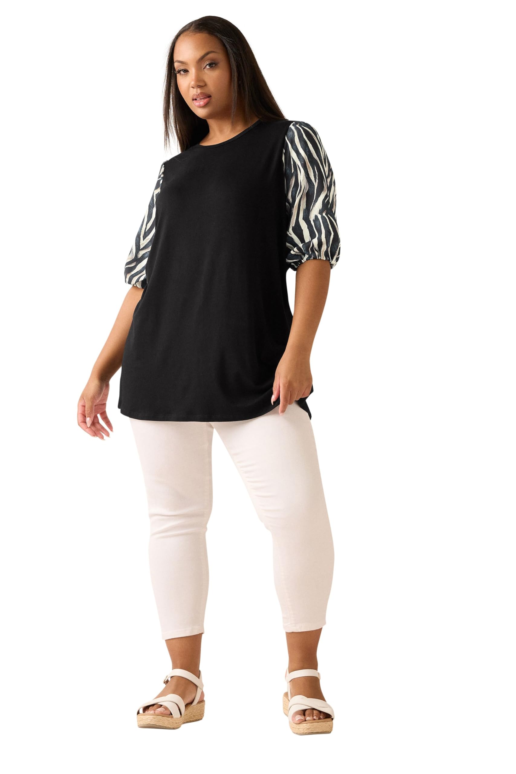 Yours Women's Animal Print Sleeve Top in Black | Size: 22-24