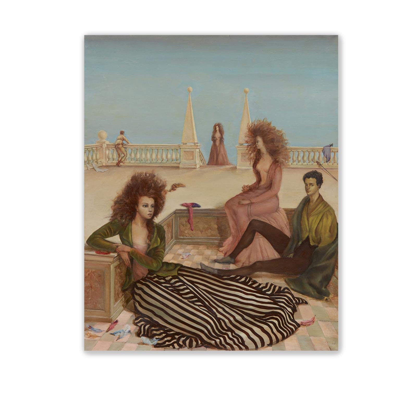 Leonor Fini wall art-Famous Paintings‘ Figures On A Terrace’Surrealism Giclee Print on Canvas-Reproduction on Canvas-Artwork pictures for Living room Decor 20x25cm(8x10in) Frameless