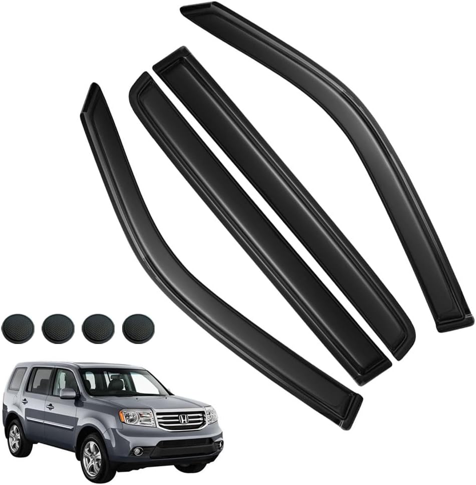 Rain Guards for Honda Pilot 2009-2015, Tape-on Side Window Deflectors for Honda Pilot, Window Visors for Honda Cars, for Honda Car Accessories 4 Rain Guards & 4 Car Coasters