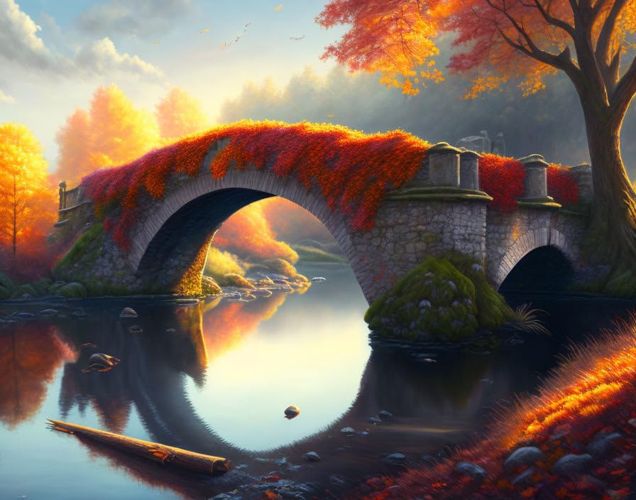 Poster vieux pont anglais automne Meechi toile 50x70 anti-reflet pour mur vide