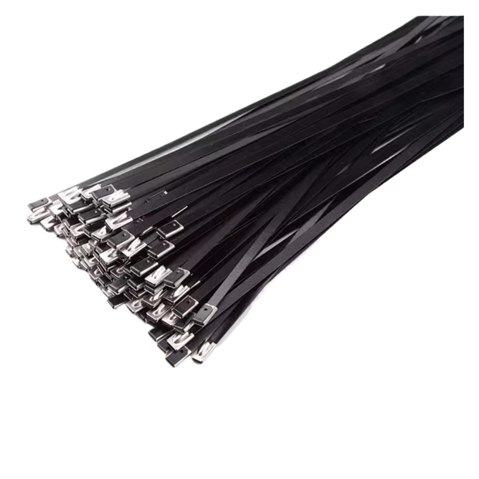 10–100 Stück schwarze Kabelbinder aus Edelstahl, Metall, beschichtet, verschließbar, mit Reißverschluss und Auspuff, multifunktionale, verriegelbare 8-mm-Kabelbinder(50pcs,8x200mm)
